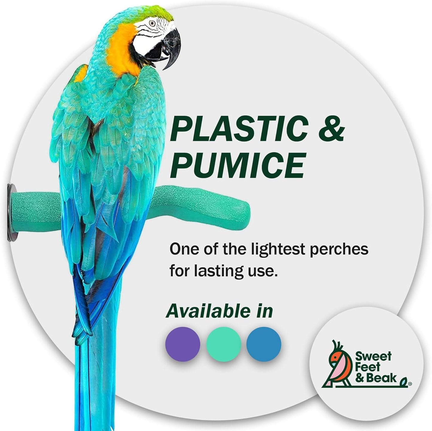 Sweet Feet & Beak Safety Pumice Bird Perch, Medium 1-1/4" X 12", Blue - Lightweight Grinding Bird Perches for Cage - Bird Nail Trimming Perch for Healthy Beak & Feet - Multi-Size & Color Parrot Stand