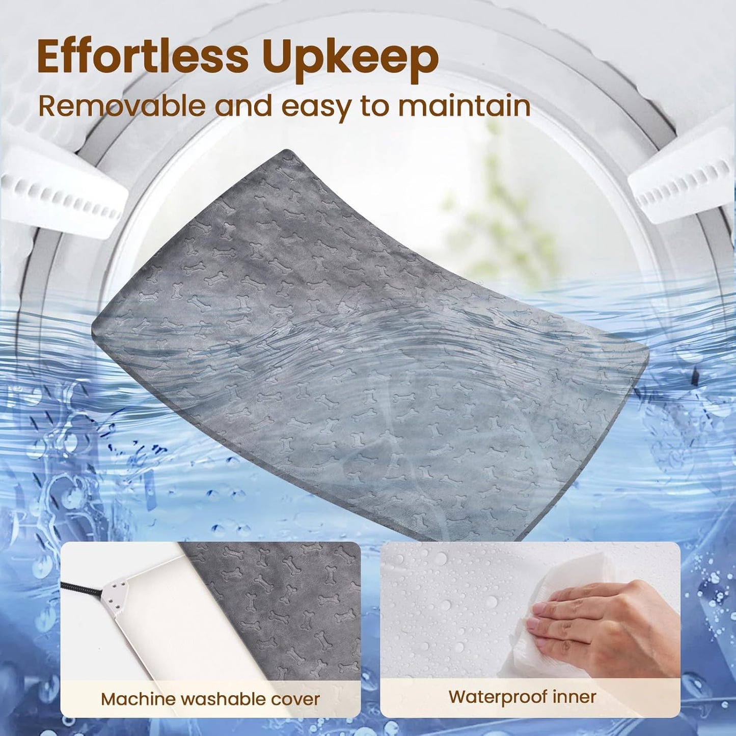 Bearhug Dog Heating Pad, Pet Heating Pad 35"×24"[Two Replaceable Cover] Adjustable Temperature Heated Cat Bed with Steel-Wrapped Cord, Waterproof and Chew-Resistant for Dogs Cats Large Animals