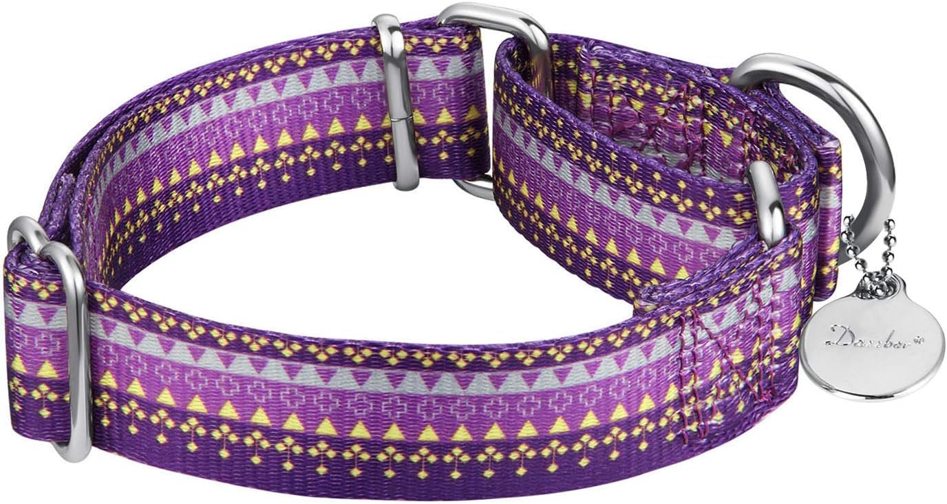 Martingale Collar Dog Collar No Pull Pet Collar Heavy Duty Dog Martingale Collars Silky Soft with Unique Pattern for Medium and Large Dogs (Medium, 1 Inch Wide, Dark Purple & Yellow)