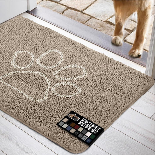 GORILLA GRIP Dog Doormat, Absorbent Doormats for Muddy Dogs Paws, 35x24 Machine Washable Soakstopper Rugs, Cleaner Floors, US Designed Pet Bed Door Mat, Indoor Entrance Pets Rug, Paw Beige Ivory