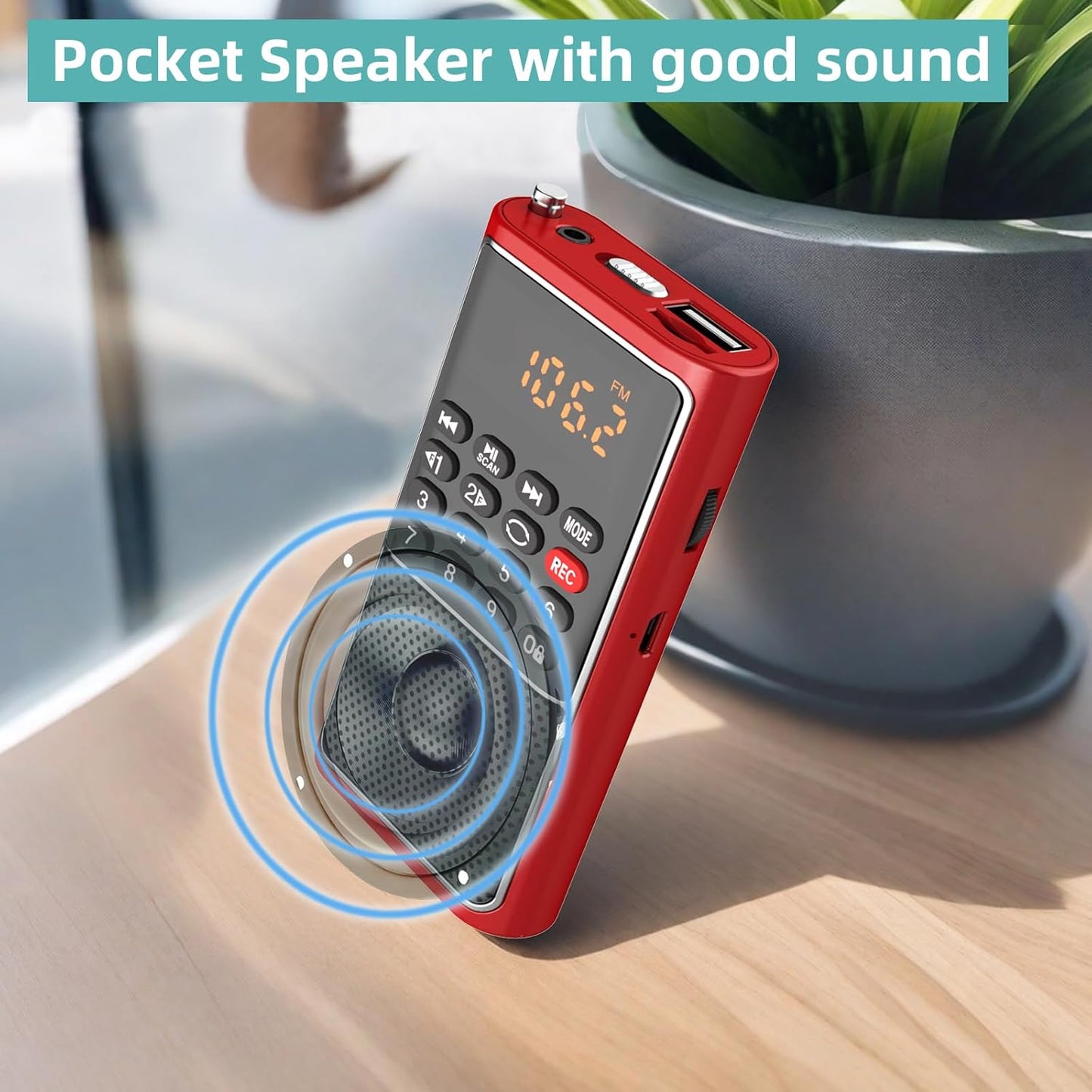 Small FM Radio Pocket Portable Radio,Rechargeable Battery Operated,USB/Micro SD Card/TF Card Slot Mp3 Player,Numeric Key, with Recorder,Excellent Reception and Sound,Suitable for Home & Outdoor Use
