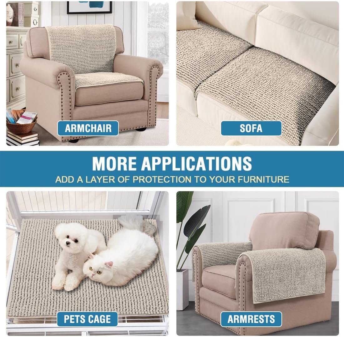 H.VERSAILTEX Plush Chenille Couch Armrest Cover 2 Packs Thick and Soft Sofa Covers Furniture Protector Cover for Pets (27.5" x 27.5", Island Fossi)