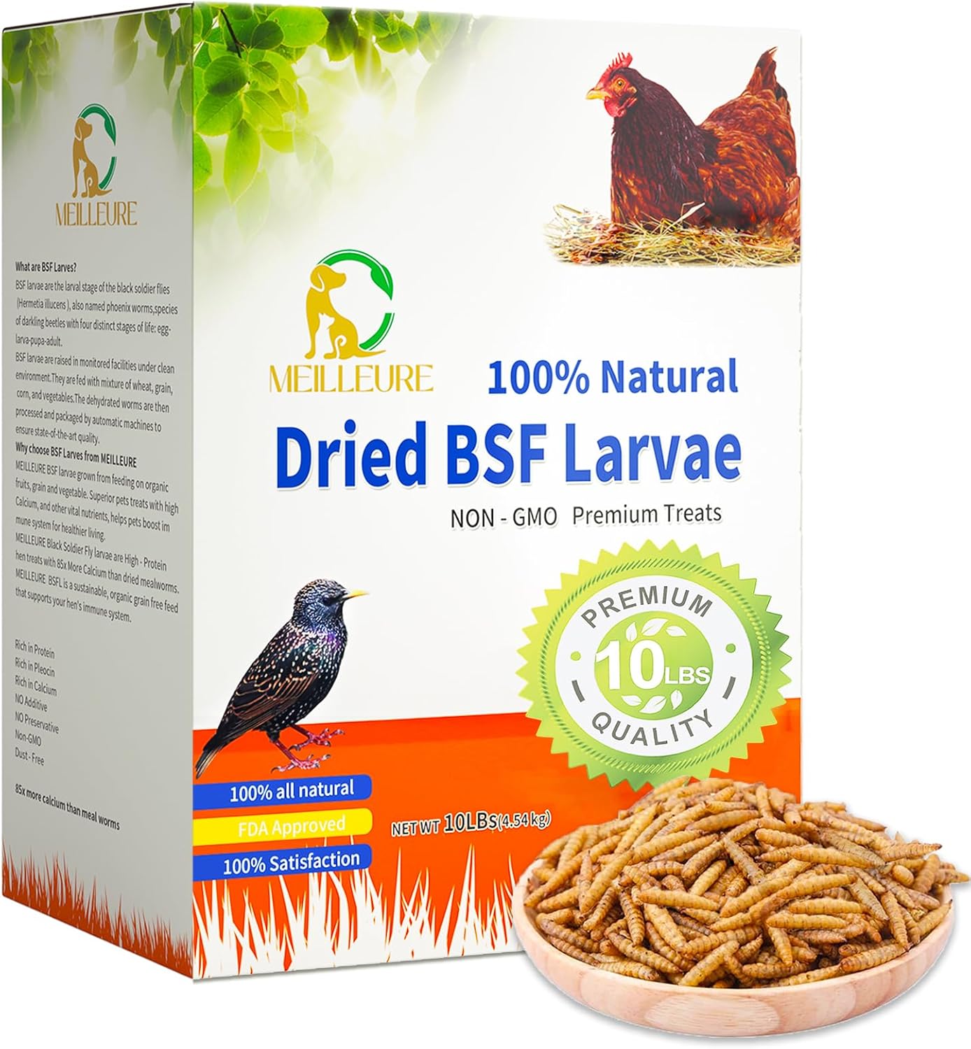 10lbs Dried Black Soldier Fly Larvae for Chickens - High Protein Chicken Food 100% Natural - BSF Larvae More Calcium Than Dried Mealworms, Chicken Treats for Laying Hens Ducks Birds