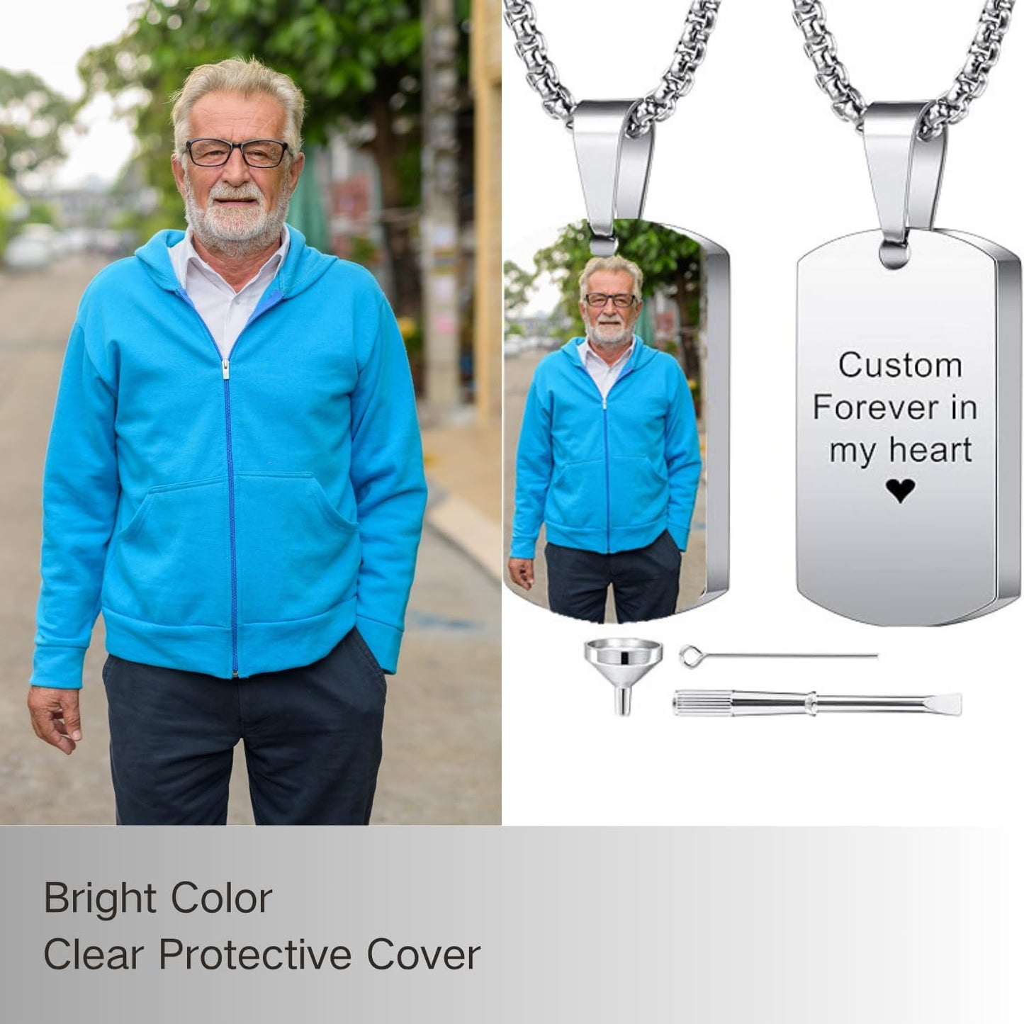 Personalized Ashes Necklace for Men Women Pet Custom Photo Text Urn Necklace Customized Engraving Holder Memorial Cremation Jewelry Keepsake Memorial Gifts