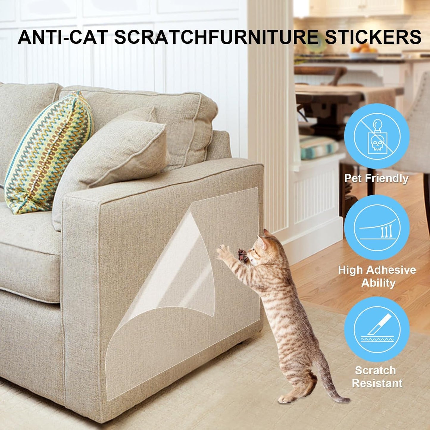 CONLI Anti Cat Scratch Furniture Protector,196.8x11.8 inch Large Roll,Thicken Viny One Side Adhesive Tape,No Residue, Suitable for Fabric Sofa Corner Protectors,Doors,Cabinet Corners,Bed Edge