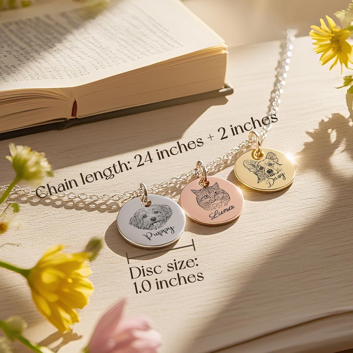 Personalized Pet Portrait Necklace Customized Pet Memorial Necklaces Dog Necklace for Women Custom Pets Necklaces Dog Memorial Jewelry for Cat Mom Dogs Dad (Gold 3 Portrait)