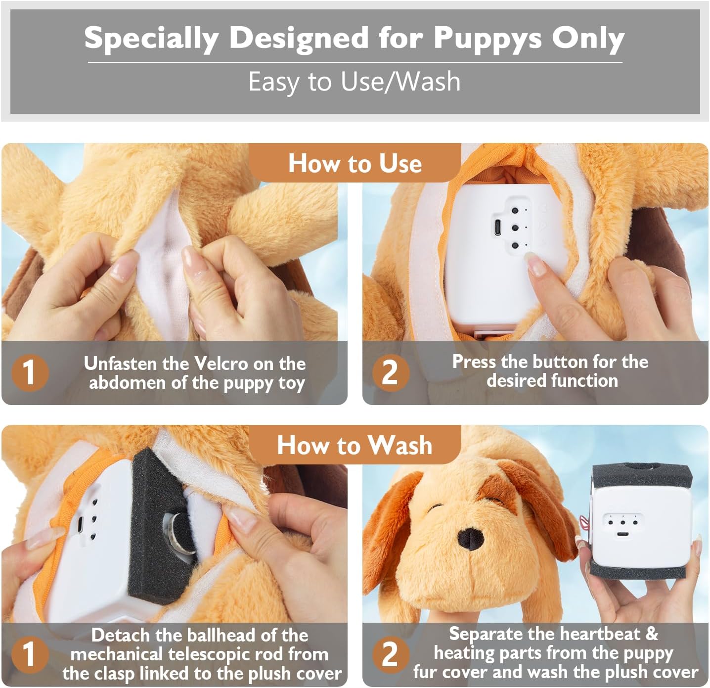 Goopow Heartbeat Puppy Toys for Dogs, [2025 Newly Upgraded] More Lifelike Mom with Upgraded Simulating Breathing/Body Temperature Dog Toys, Dog Anxiety Relief and Calming Aid,USB Rechargeable