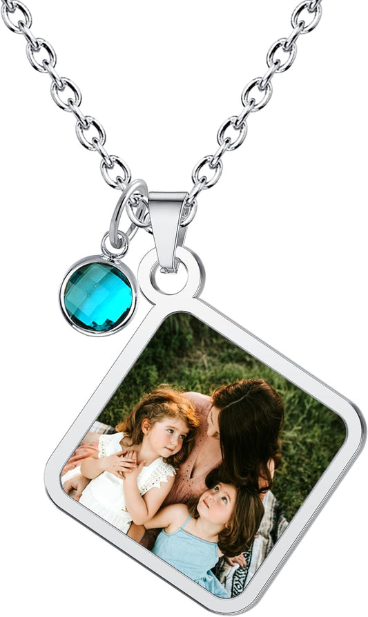CharmSStory Personalized Photo Necklaces Custom Engraved Name Necklace Memory Keepsake Picture Necklace Pendant Customized Gifts for Women Men