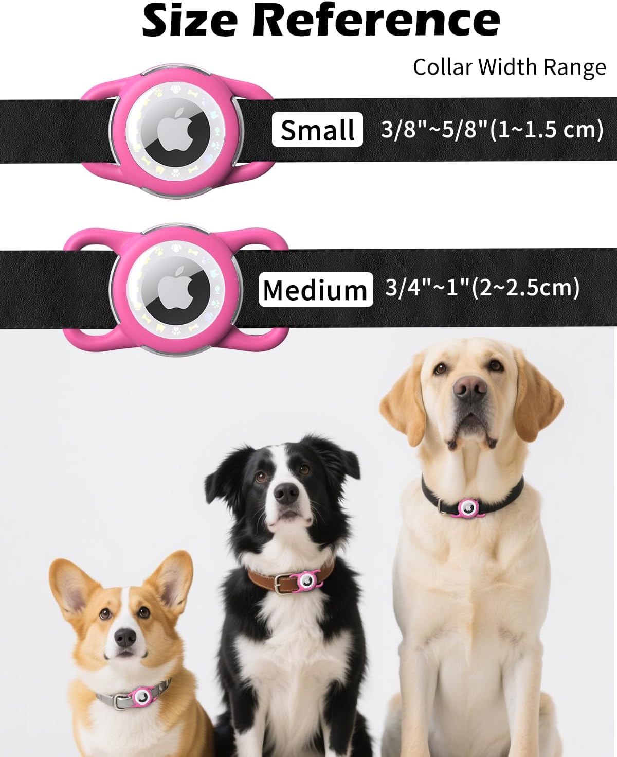 Airtag Dog Collar, Waterproof Airtag Holder for Dog Collar & Cat Collar Slicone Full Body Covered Pet Air Tag Holder (Rose, Regular)