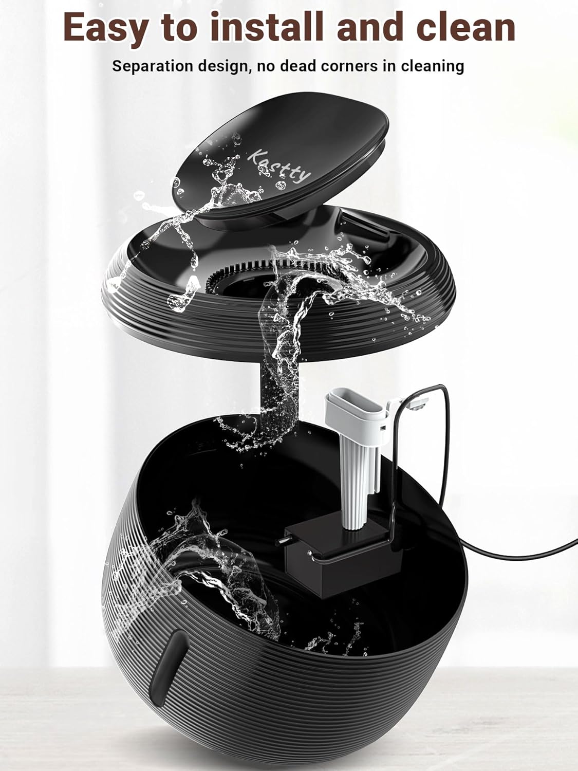 Kastty 3.5L/118 oz Cat Water Fountain, Large Capacity Quiet Pet Water Fountains for Cats Indoor Water Level LED Light Multi-Filtration BPA-Free, Automatic Cat Fountain Easy Cleaning FS77(Black)