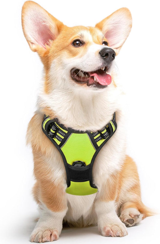 Eagloo Dog Harness Medium Sized Dog, No Pull Service Vest with Reflective Strips and Control Handle, Adjustable and Comfortable for Walking, No Choke Pet Harness with 2 Metal Rings, Green, M