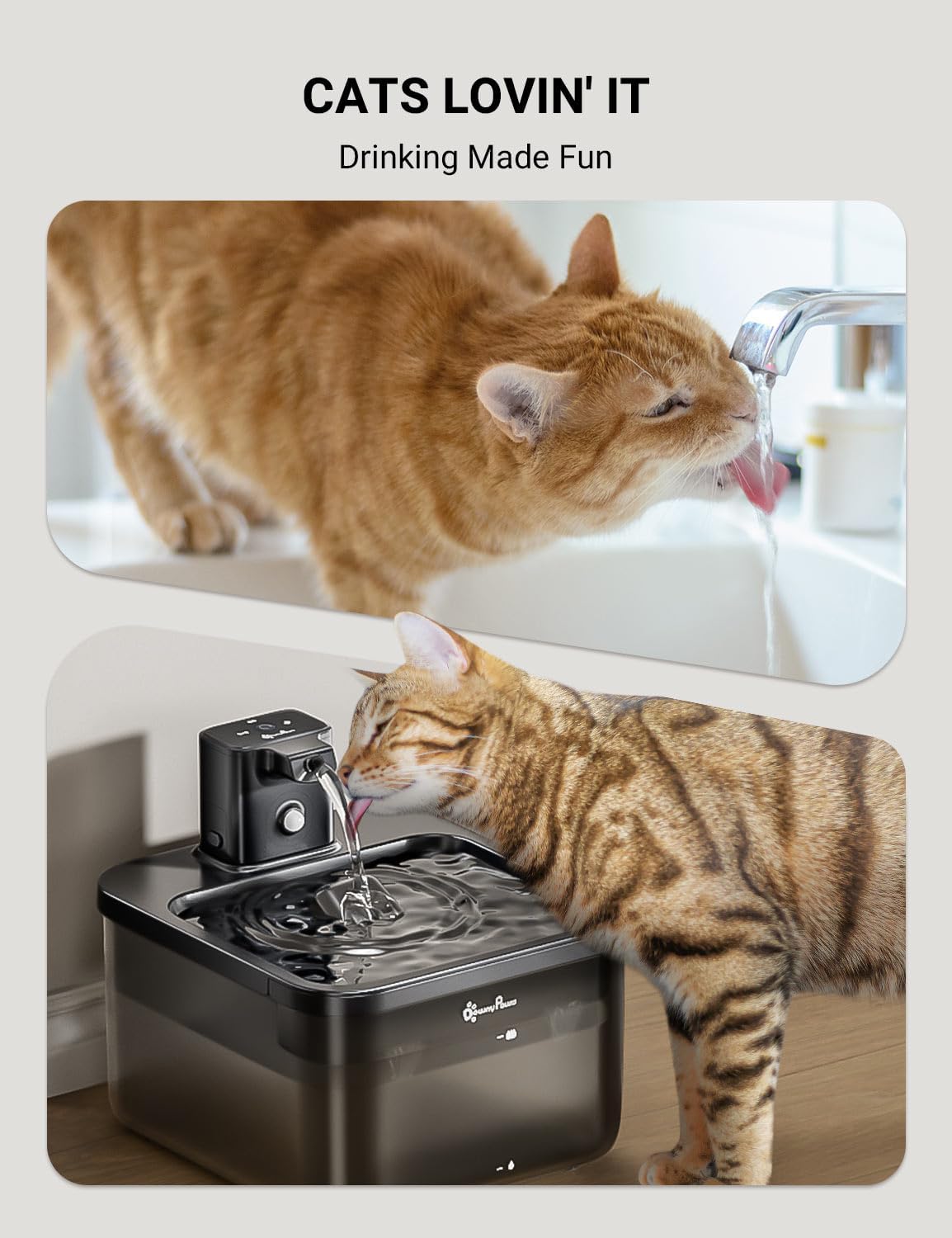 DownyPaws Cat Water Fountain Cordless, 84oz/2.5L Fursink Wireless Pet Water Fountains for Cats Indoor, Battery Operated Cat Drinking Fountain with Motion Sensor, Ultra Quiet Pump, BPA-Free, Black