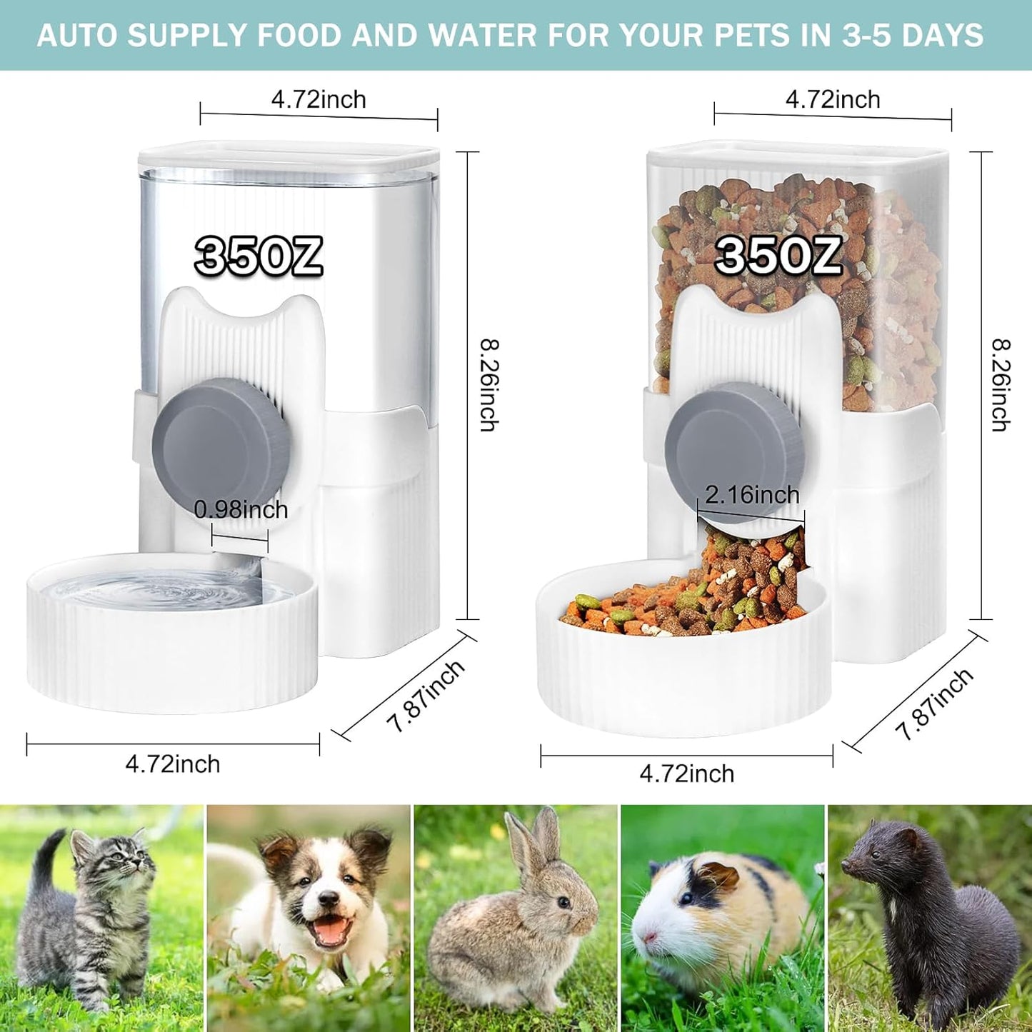 Automatic Cat Feeder and Water Dispenser, ShineMe 35oz Auto Gravity Feeder Hanging Food and Water Bowls for Small Pets, Cats, Kitten, Dogs, Rabbits, Ferrets (Grey)