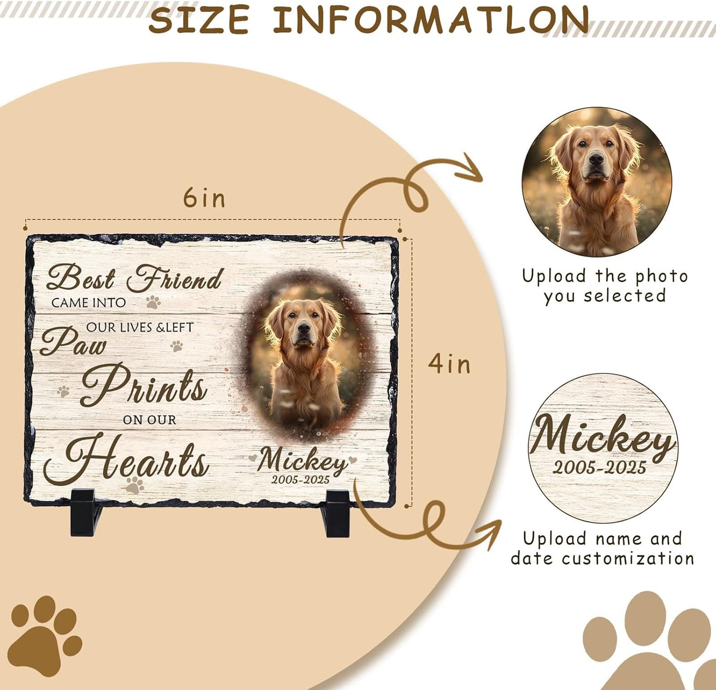 Ships Next Day Personalized Dog Memorial Gifts for Loss of Dog, Custom Pet Memorial Stone with Photo Name Date Bereavement Sympathy Gift for Dog Cat Lover