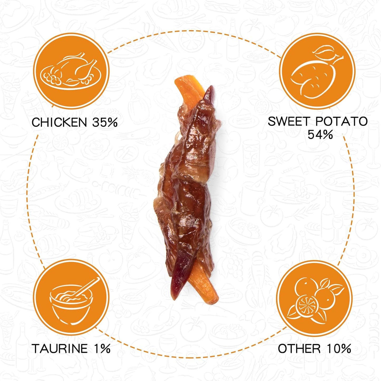 Chicken Sweet Potato Dog Treats, Double Sweet Potato Chews with Taurine, Healthy Pet Snacks for Large Dog, 12.5 oz