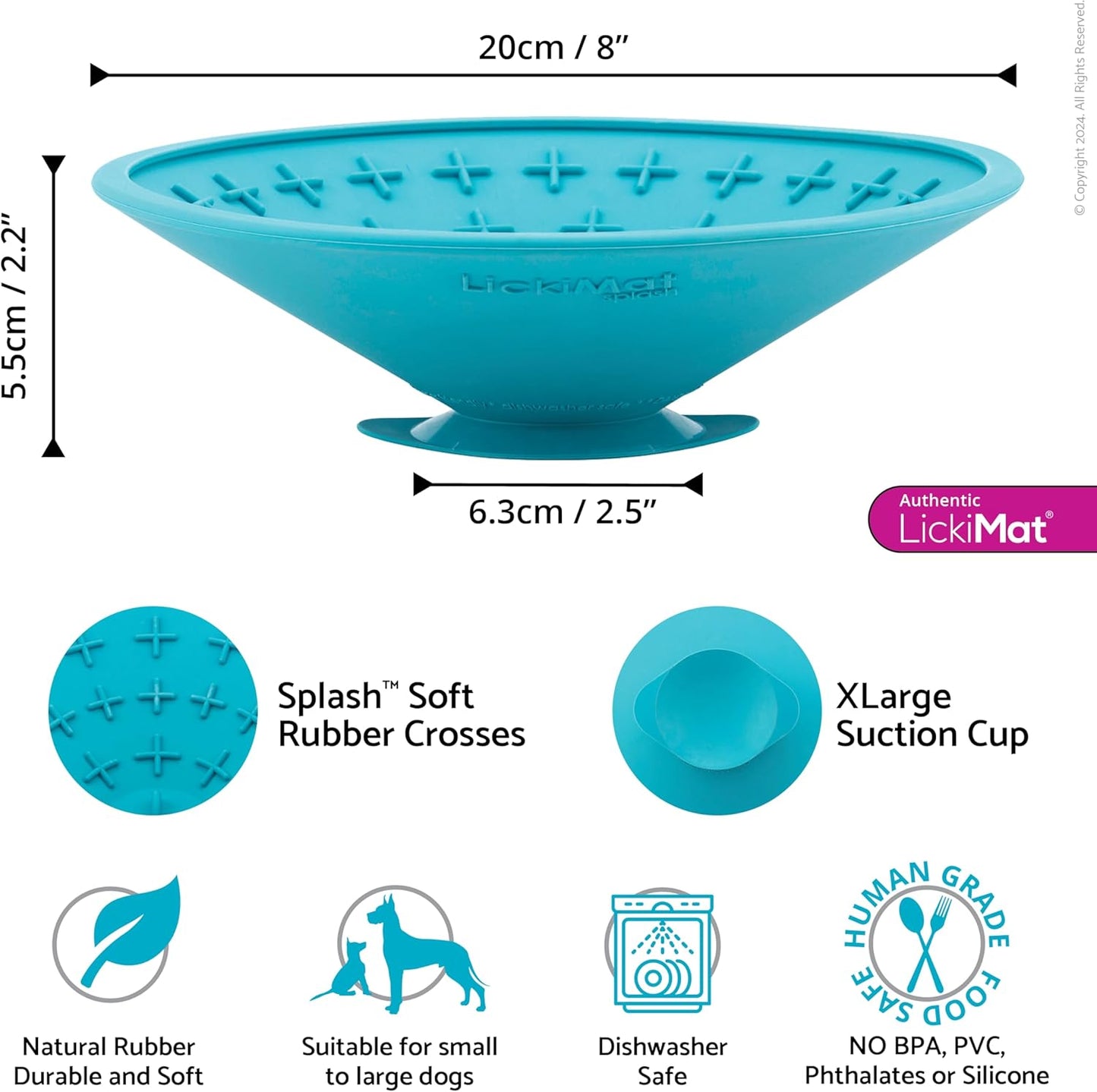 LickiMat Splash, Dog Slow Feeder Bowl Lick Mat, Boredom Anxiety Reducer, Sticks to Smooth Surface; Perfect for Food, Treats, Yogurt, or Peanut Butter. Fun Alternative to Slow Feed Dog Bowl, Turquoise