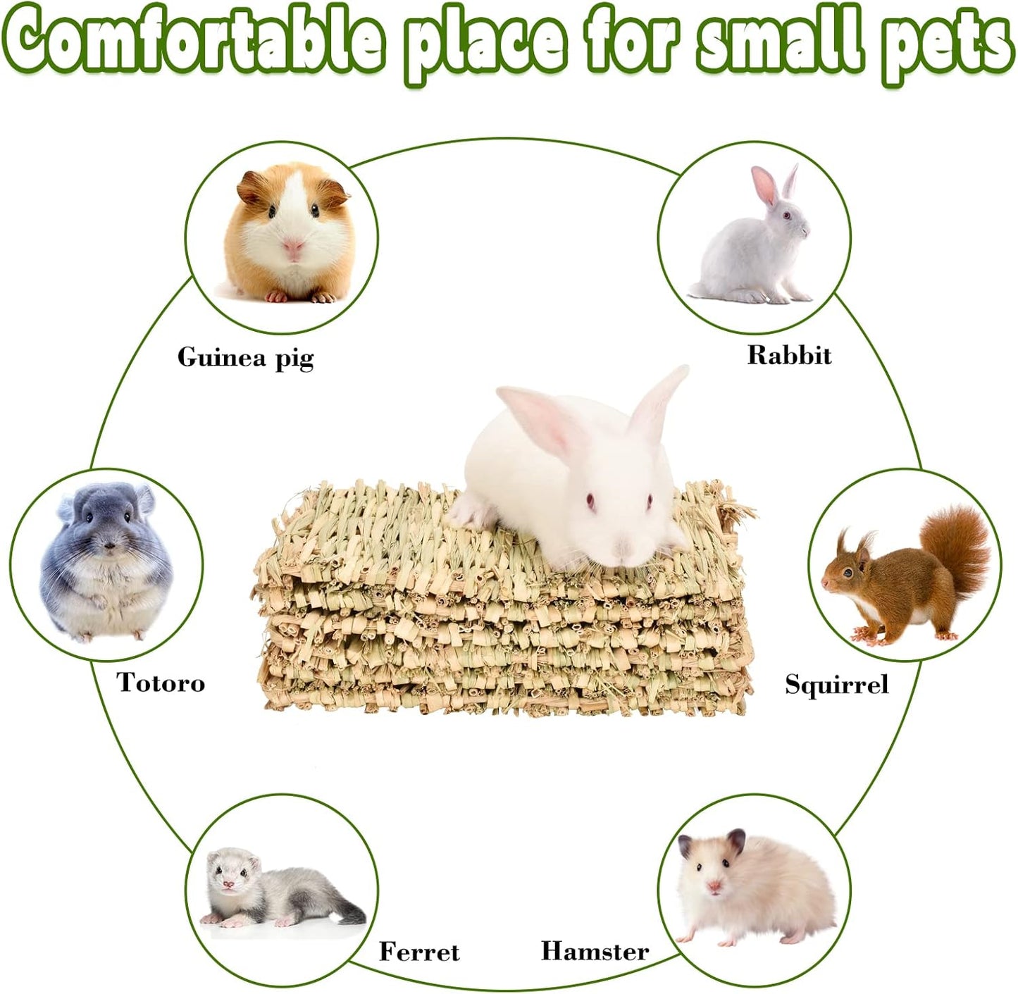 Grass mat for Rabbit Bunny Sangle Sopffy 6 Pcs,Rabbit Hay Mat,Small Animal Cages Hay Mat,Rabbit Grass Mat,Nesting and Toys for Guinea Pig Parrot Rabbit Bunny Hamster Chinchilla Squirrel