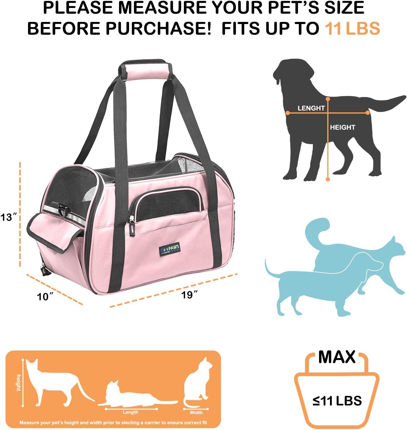 JESPET Soft-Sided Kennel Pet Carrier for Small Dogs, Cats, Puppy, Airline Approved Cat Carriers Dog Carrier Collapsible, Travel Handbag & Car Seat