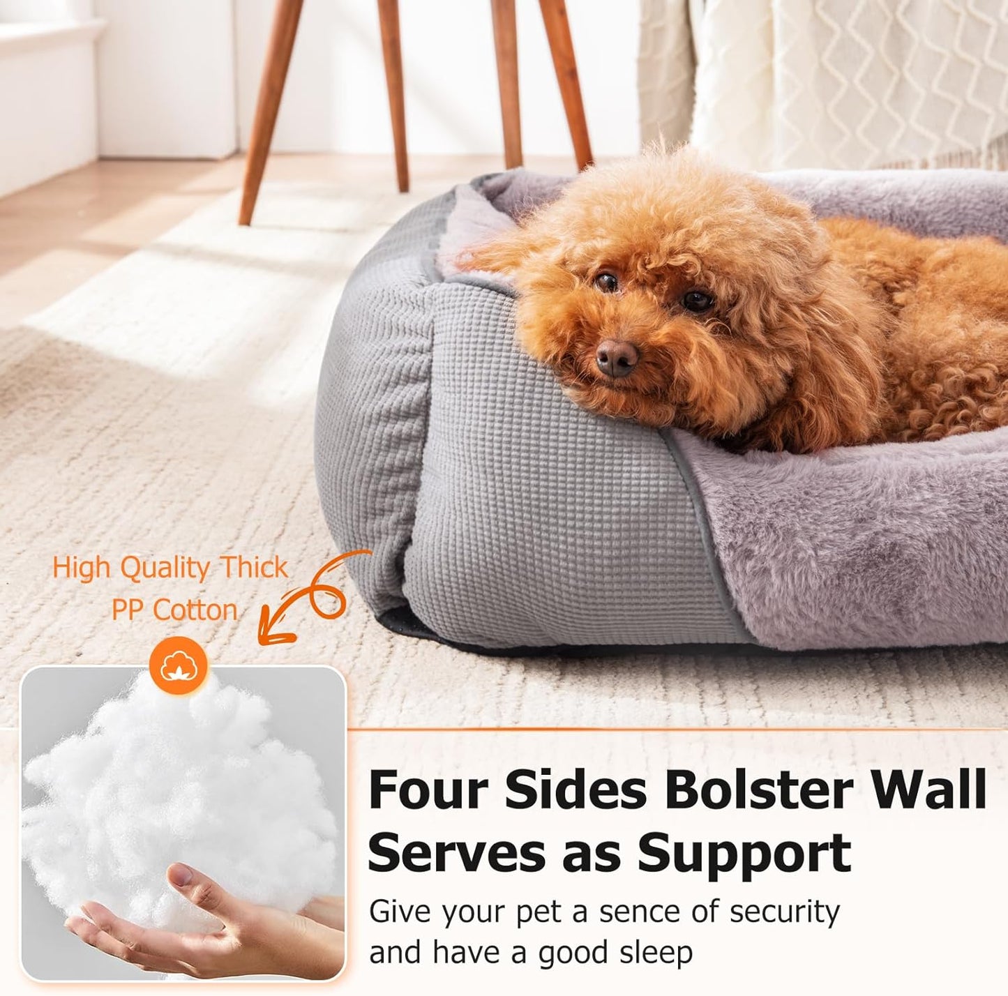 MIXJOY Dog Beds for Small Dogs, Cat Beds for Indoor Cats Washable, Calming Pet Small Size Dog, Soft Rectangle Pet Beds Sofa Cuddler, Orthopedic Cozy Puppy Beds, Anti-Slip Bottom(20x19in, Grey)