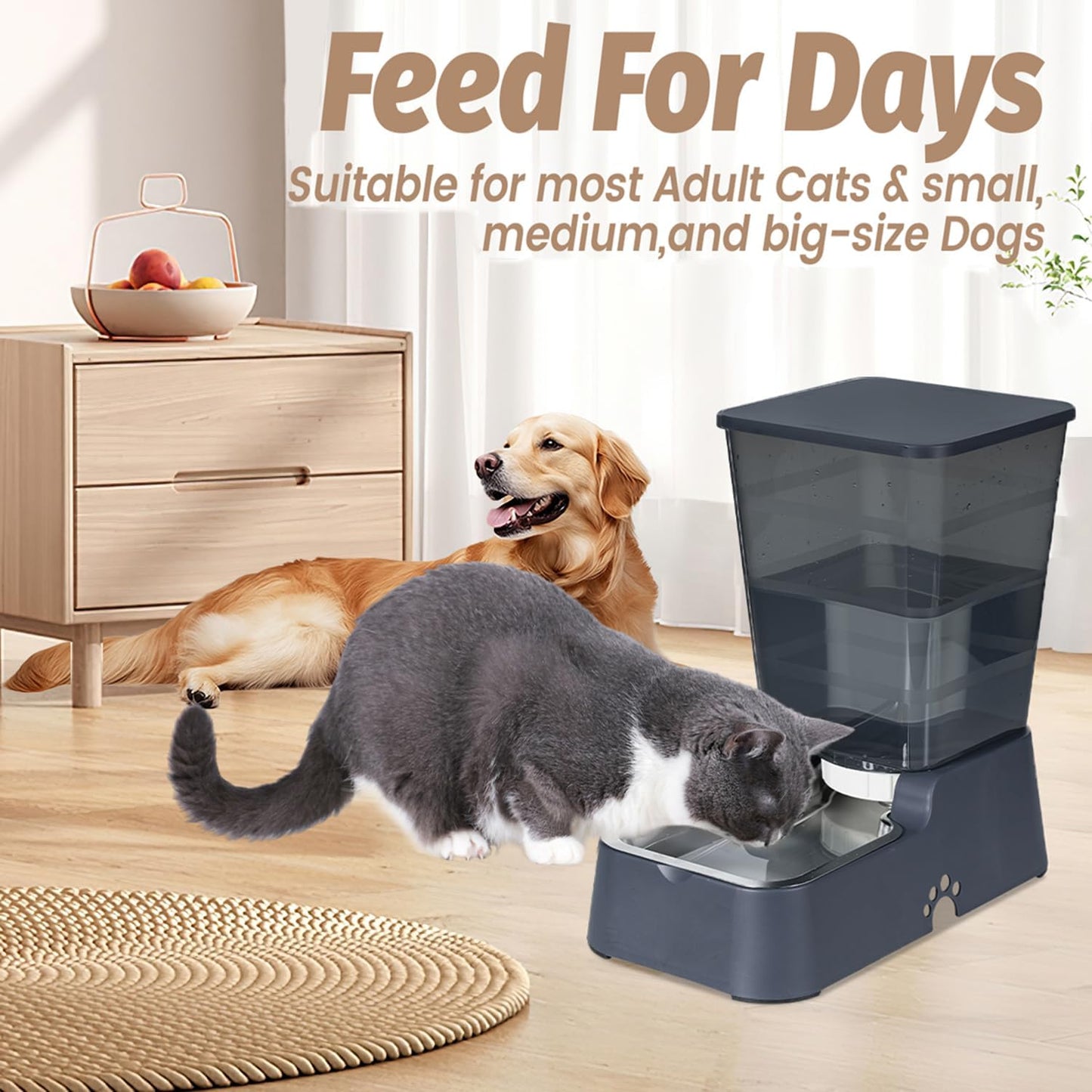 Automatic 5.4L/1.4Gal Pet Waterer, Pet Automatic Dog Water Dispenser Gravity Stainless Steel Water Feeder, Large Capacity Feeding Bowls for Cats and Medium & Large-Sized Dogs