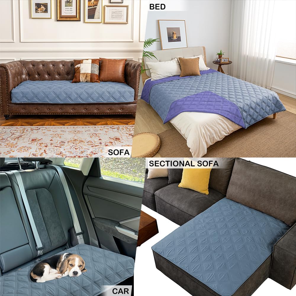 fuguitex Waterproof Dog Blanket Reversible for Small Dogs Resistant Leakproof Washable Couch Cushion Bed Protector Cover for Indoor Furniture Pet Friendly(40"*50",Violet Blue+ Light Blue)