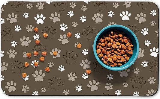Dog Food Mat, Absorbent Water Bowl Mats Cat Pet Feeding Placemats Brown 16 * 24 inch