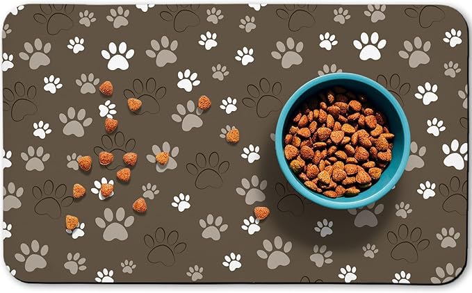 Dog Food Mat, Absorbent Water Bowl Mats Cat Pet Feeding Placemats Brown 17 * 30 inch