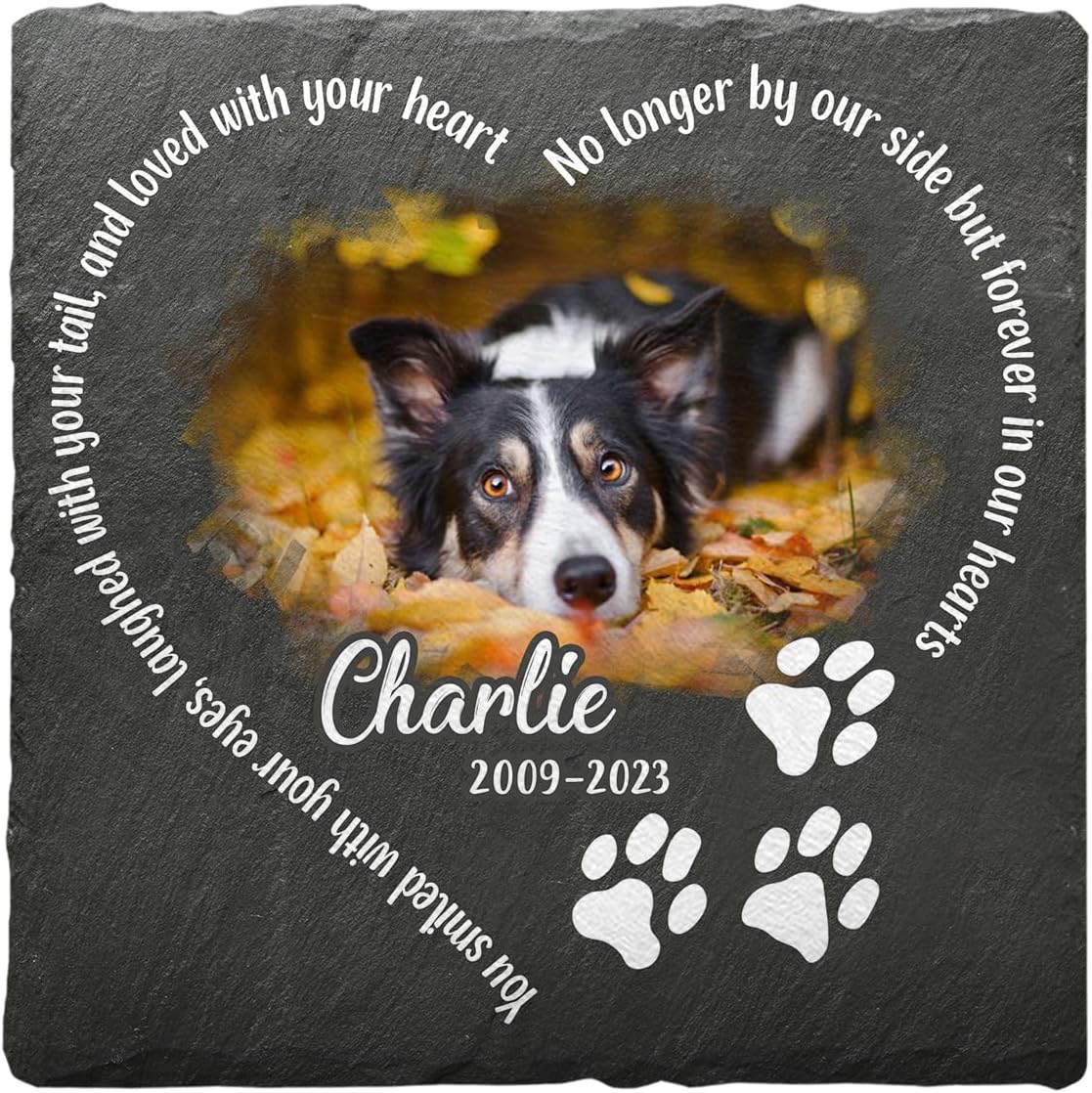 Personalized Pet Memorial Gifts, Dog Bereavement Gifts, Square Shaped Cat Memorial Stones, Memorial Plaques, Paw Print, Dog Memorial Gifts for Loss of Dog Sympathy Gift