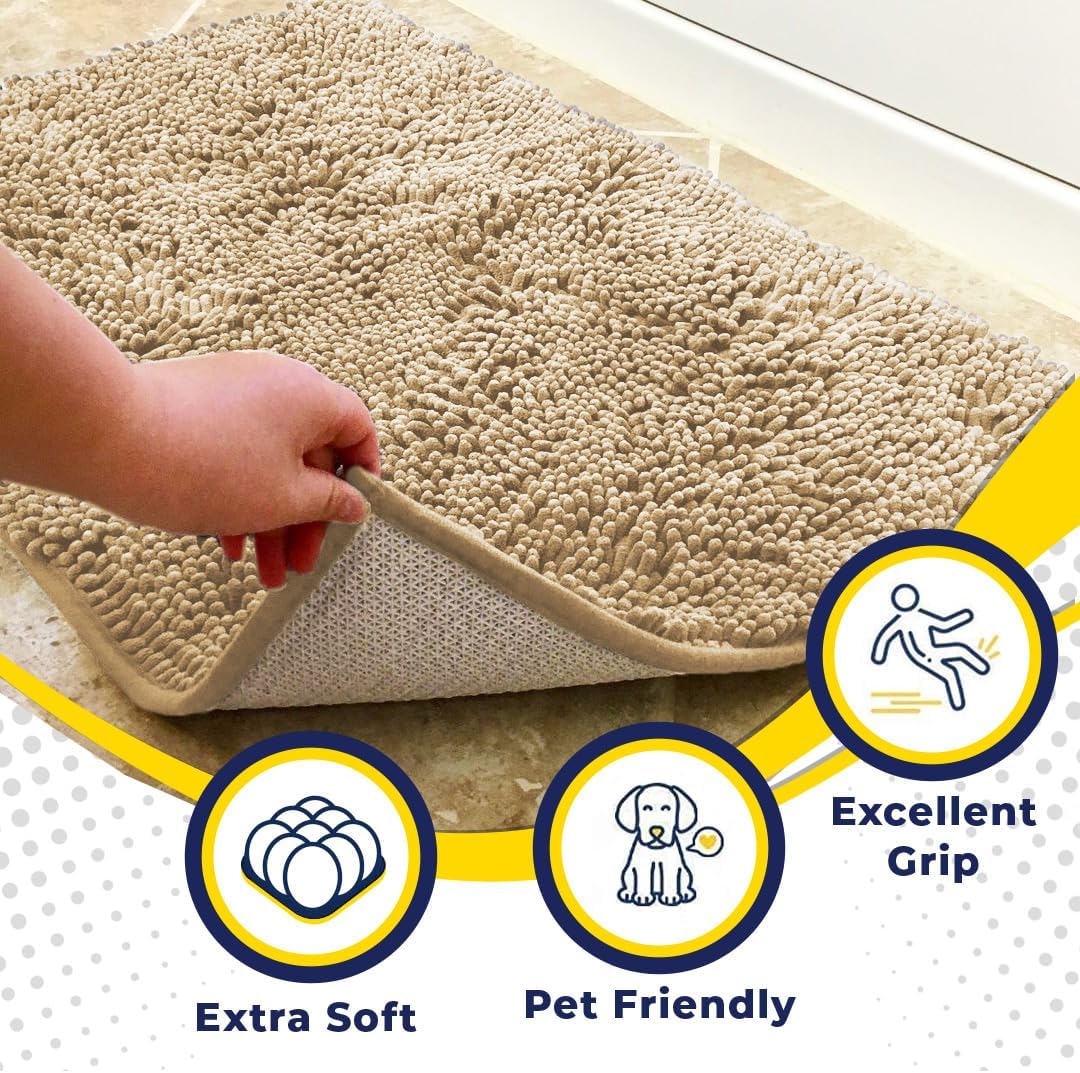 Muddy Mat® Shown on TV – Super Absorbent Microfiber Dog Door Mat for Muddy Paws, Non-Slip Washable Pet Rug, Quick Dry Chenille Entryway Carpet, Machine Washable Indoor Outdoor mat, Beige 30"x19"