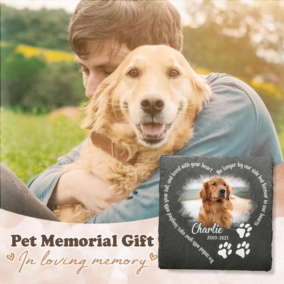 Personalized Pet Memorial Gifts, Dog Bereavement Gifts, Square Shaped Cat Memorial Stones, Memorial Plaques, Paw Print, Dog Memorial Gifts for Loss of Dog Sympathy Gift