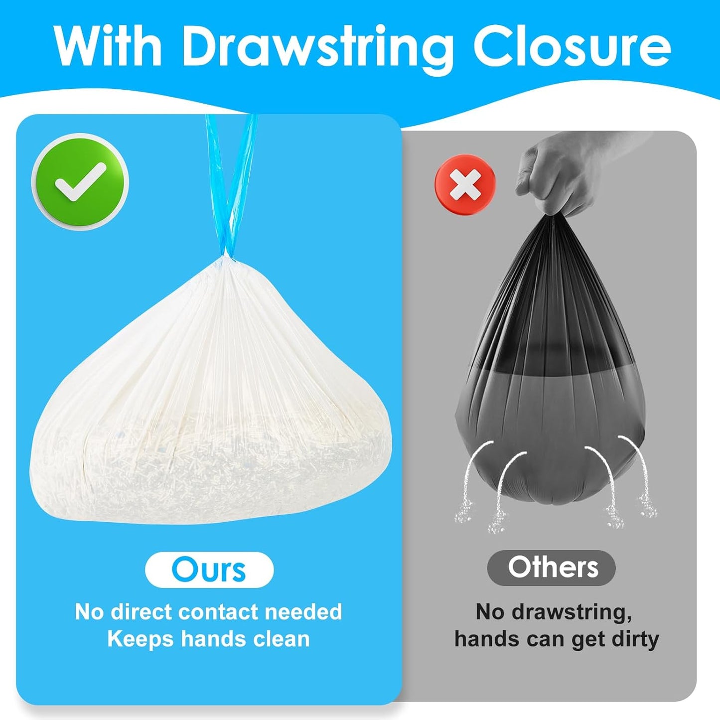 Cat Litter Bags 60 Count, 21.65"x11.8" Drawstring Close Litter Box Liners for Automatic Litter Box,Thick Cat Poop Bags,Easy to Clean,Heavy Duty Robot Bag for Self-Cleaning Box