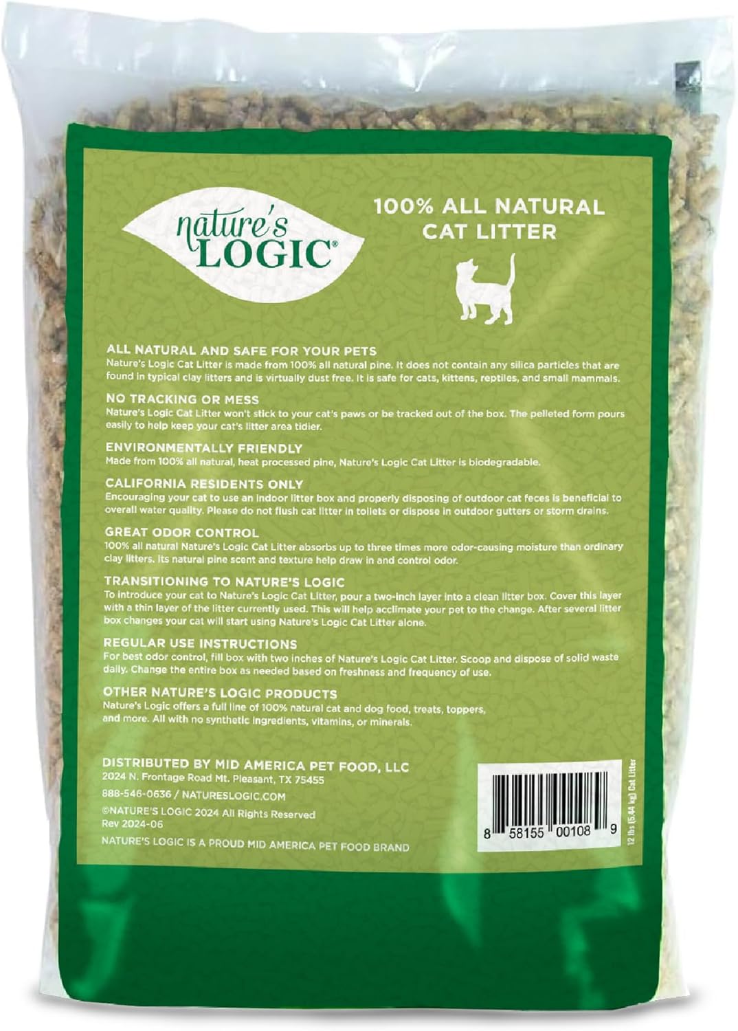 Nature's Logic 100% Natural Pine Pellet Cat Litter - 100% Ponderosa Pine, Dust-Free, Unscented, Biodegradable - Safe for Cats, Kittens, Reptiles & Small Pets - Highly Absorbent - 12 lb Bag