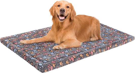 BEAUTYZOO Dog Bed Crate Pad 42 x 28 inch, Washable Dog Crate Mat for X-Large Sized Dogs, Anti-Slip Pet Crate Bed Kennel Pad, Durable Cozy Puppy Sleeping Mat Rectangle Mattress, Colorful Paw