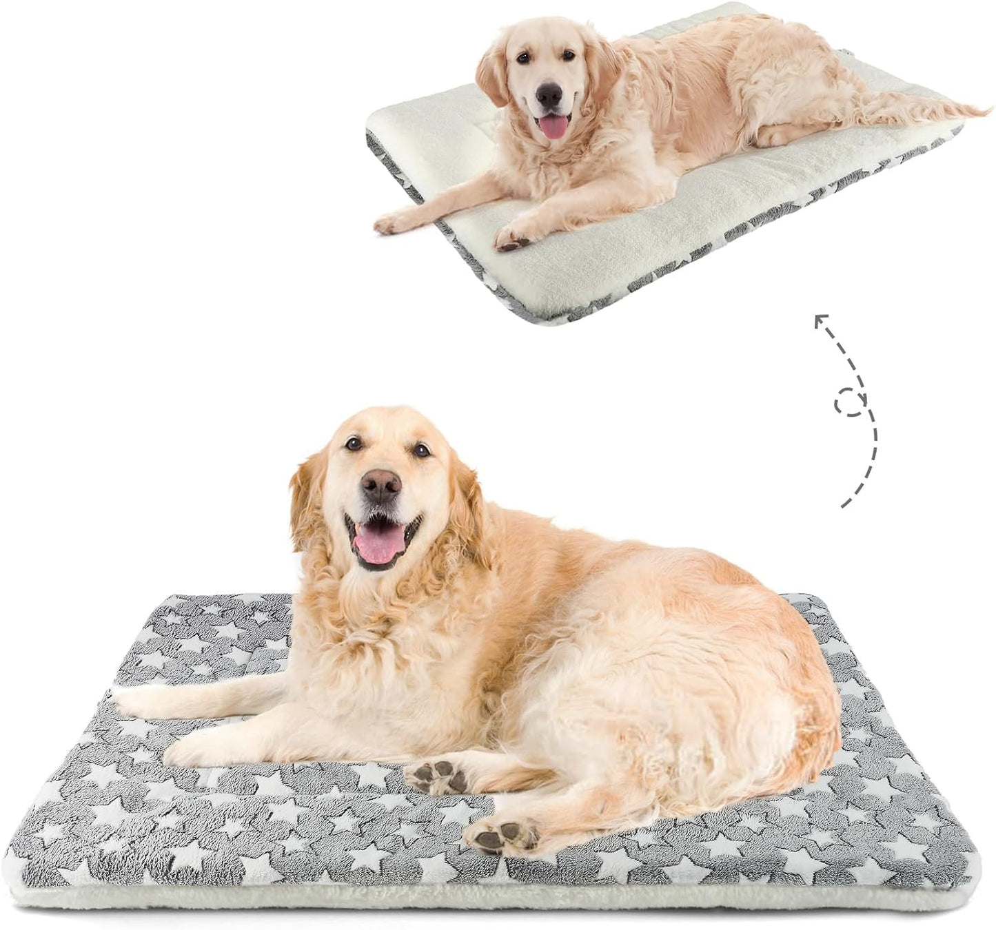 Mora Pets Dog Bed Crate Pad Ultra Soft Pet Bed with Cute Star Print Washable Crate Mat for Large Medium Small Dogs Reversible Fleece Dog Crate Kennel Mat Cat Bed Liner 41 x 29 inch Grey