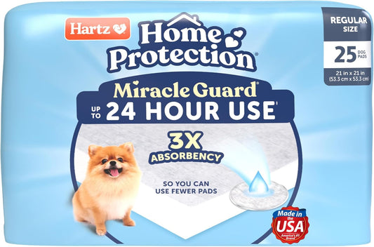 New! Hartz Home Protection Miracle Guard Dog Pads, Regular Size 25 Count, 3X Absorbency & 3X Longer use, Won't Leak and Odor Eliminating