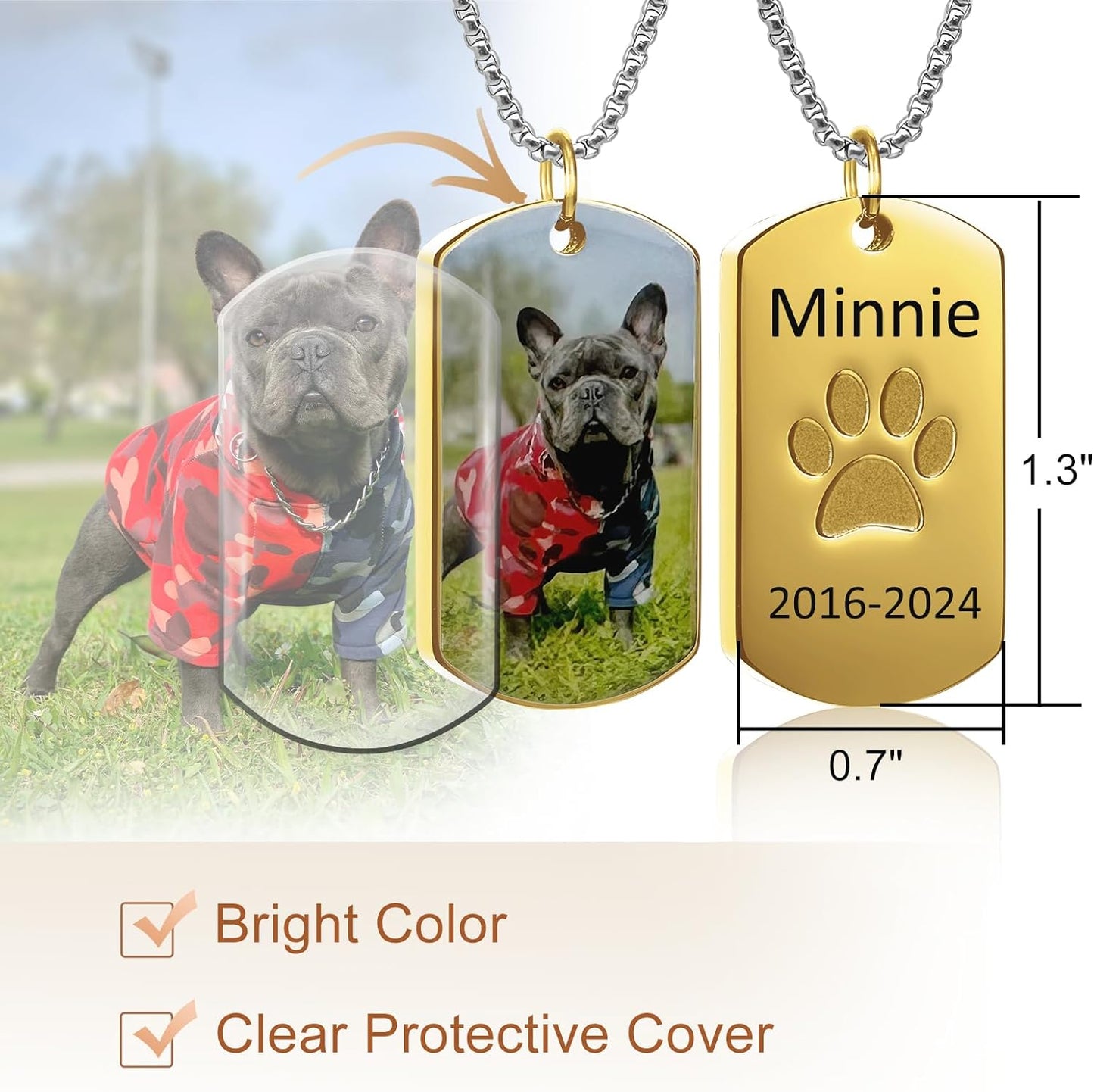 Funnylife Personalized Pet Urn Necklaces for Dog Cat Ashes Custom Photo Text Stainless Steel Cremation Jewelry Pet Loss Memorial Gift