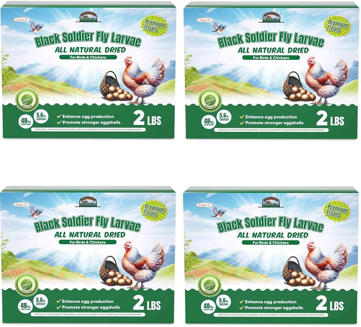 8LB Dried Black Soldier Fly Larvae for Chickens, Non GMO Chicken Feed More Calcium Than Mealworms - Chicken Worms Treats, Duck Food (4 Pack*2LB)