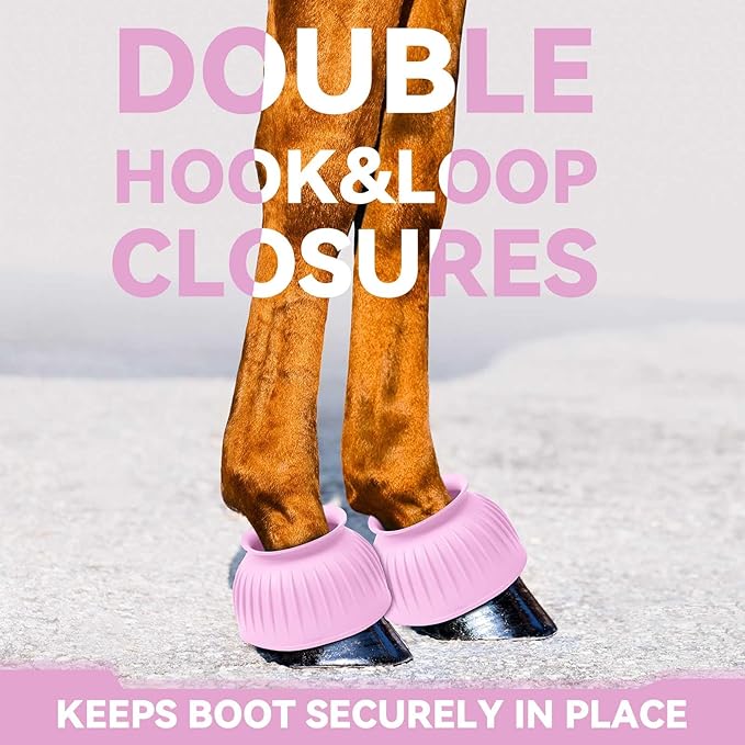 Abbylike Horse Bell Boots Protect Against Hoof Impact Trauma Rubber Bell Boots Horse Care for Turnout No Rub Design Comfort Quick Wrap Hook and Loop
