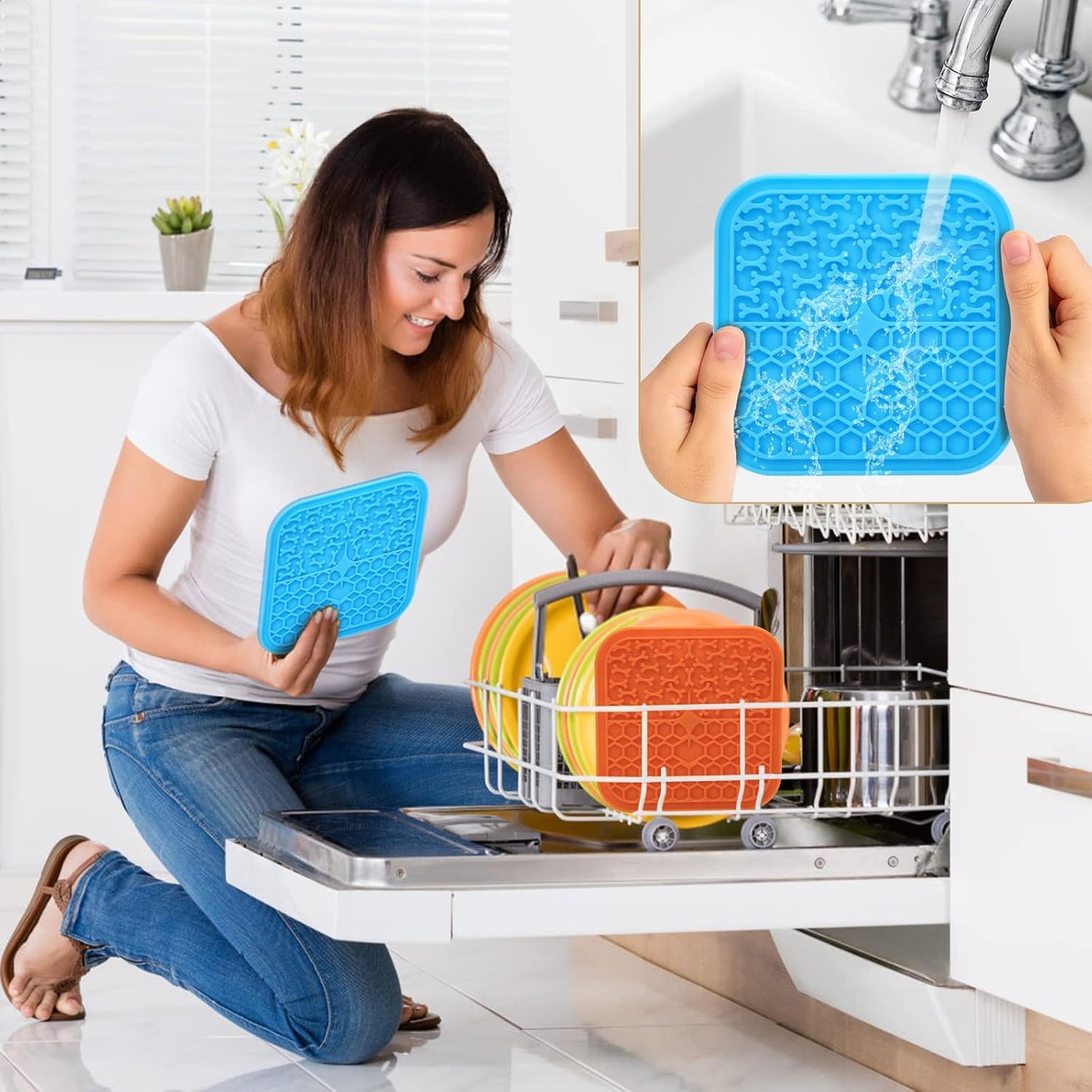 Lick Mat for Dogs - Slow Feeder Licking Mat with Suction Cups for Peanut Butter, Food Treats & Yogurt - 2 Pack
