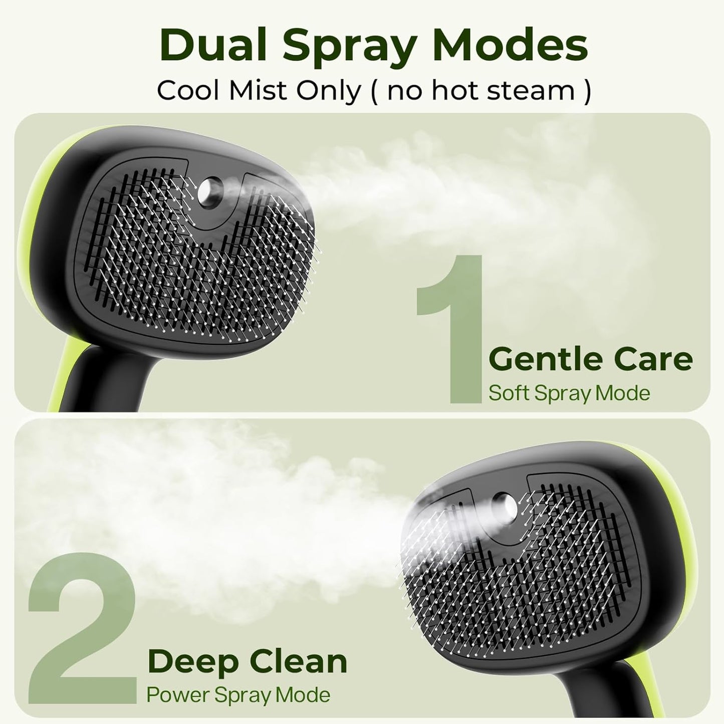 Pecute Cat Steam Brush, Self-Cleaning Steam Cat Brush with 2 Water Spray Modes, Large Capacity Tank, Steaming Renu Dog Brush for Shedding Massaging Grooming, Cool Mist Only