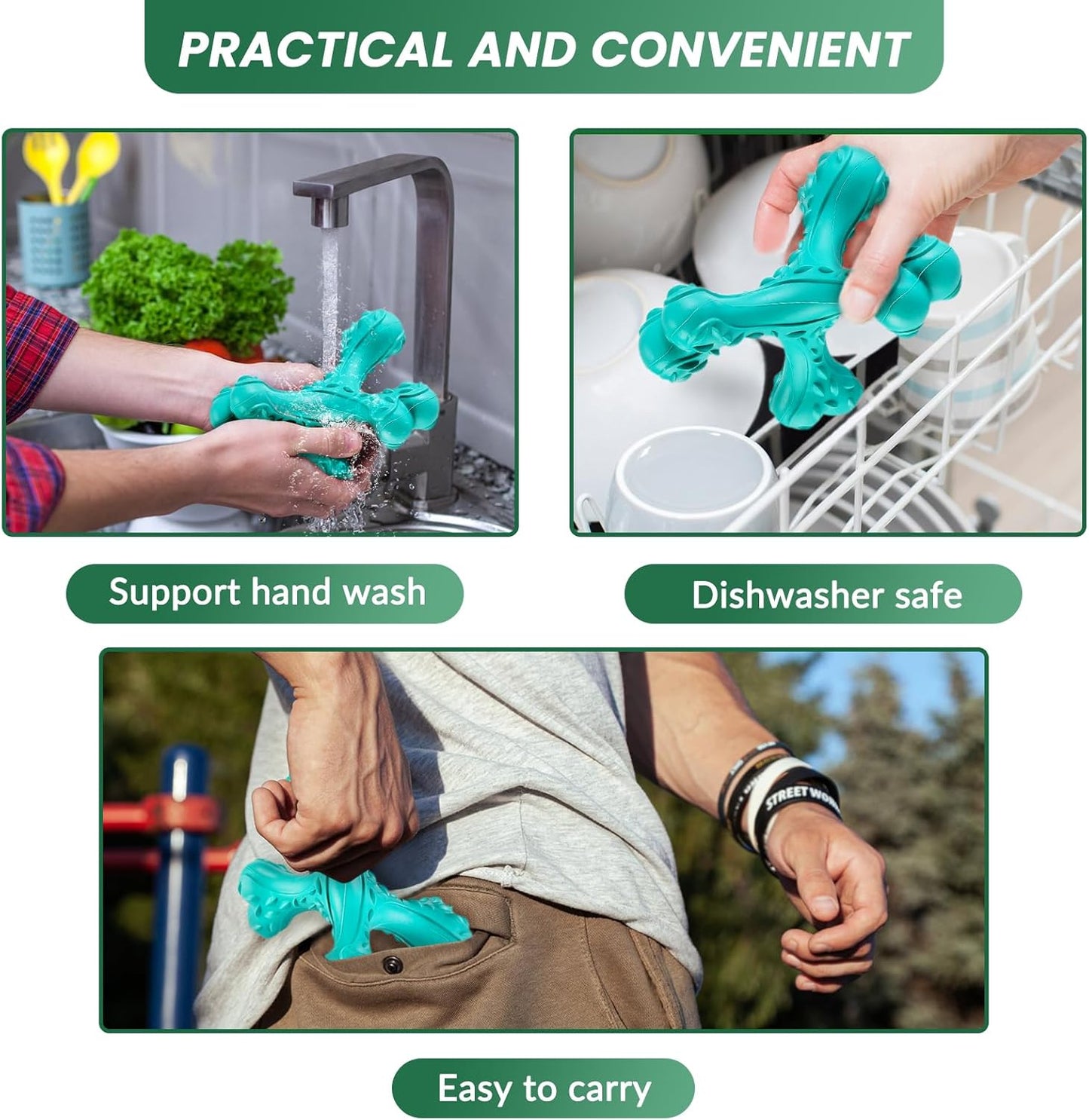 Dog Chew Toys for Aggressive Chewers Large Breed,Indestructible Bones Toy，Durable Cleaning Toothbrush Natural Rubber Dog Toys… (Blue)