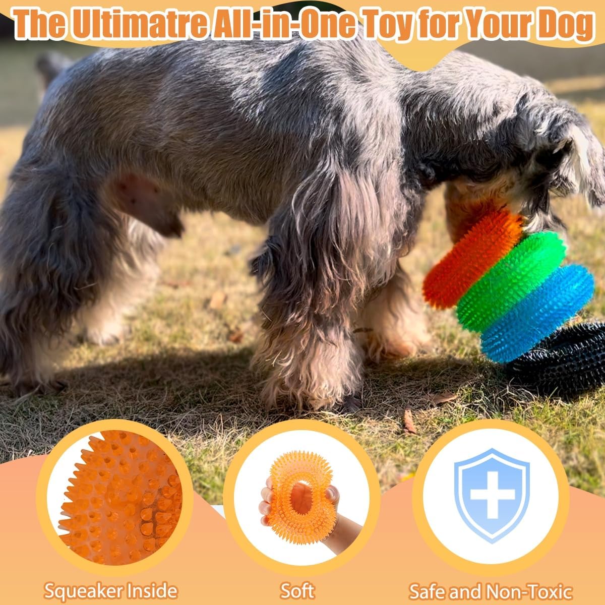 ADUCK Dog Squeaky Chew Toys for Aggressive Chewers, Small Medium Large Dogs Teeth Cleaning Soft Natural Rubber Float Toy for Indoor Outdoor Water Pool, Donut Ring Design 4.92 inch, Crystal Orange