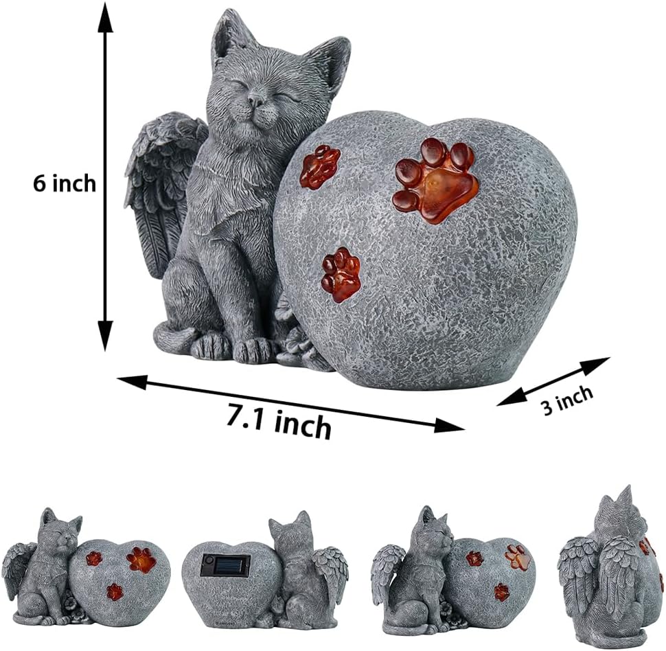 Pet Memorial Stone Marker for Cat Garden Stone, Solar Cat Grave Marker Stone Headstone Tombstone, Cat Sympathy Gifts Loss of Cat Memorial Outdoor