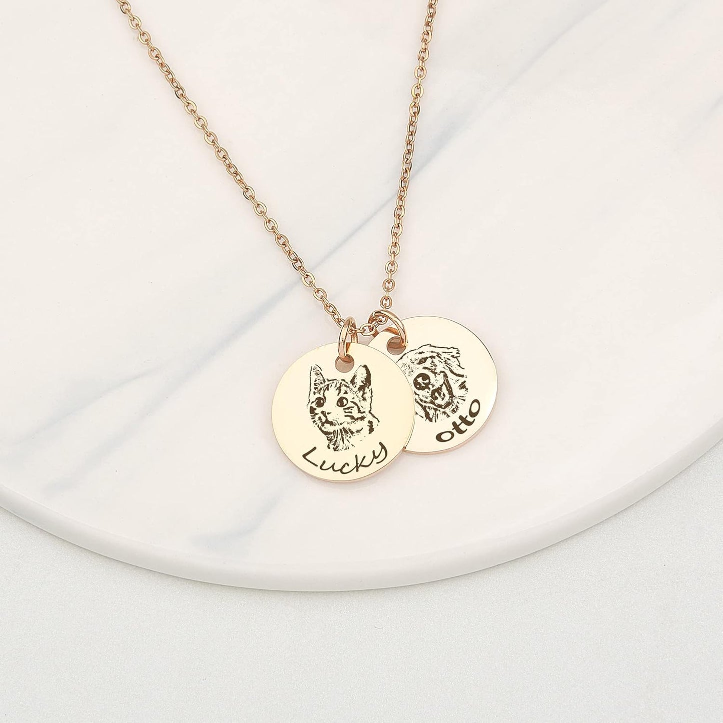 Anavia Personalized Pet Portrait Necklace, Handmade Memorial Jewelry Gift, Custom Round Disc Photo Engraved Necklace for Animal Lovers, Dog Mom, Dog Dad