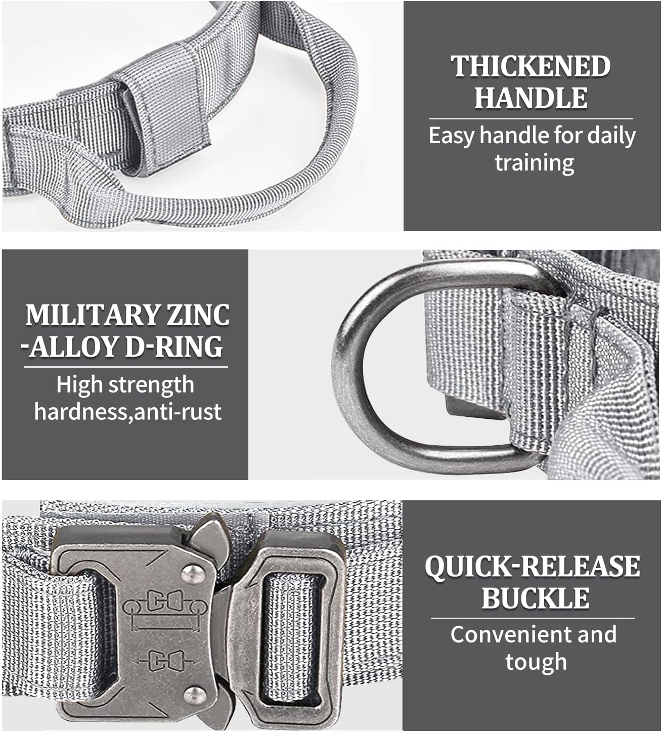 COOYOO Dog Collar,3 Piece Set Tactical Dog Collars, Adjustable Military Training Nylon Dog Collar with Control Handle and Heavy Metal Buckle for Medium and Large Dogs