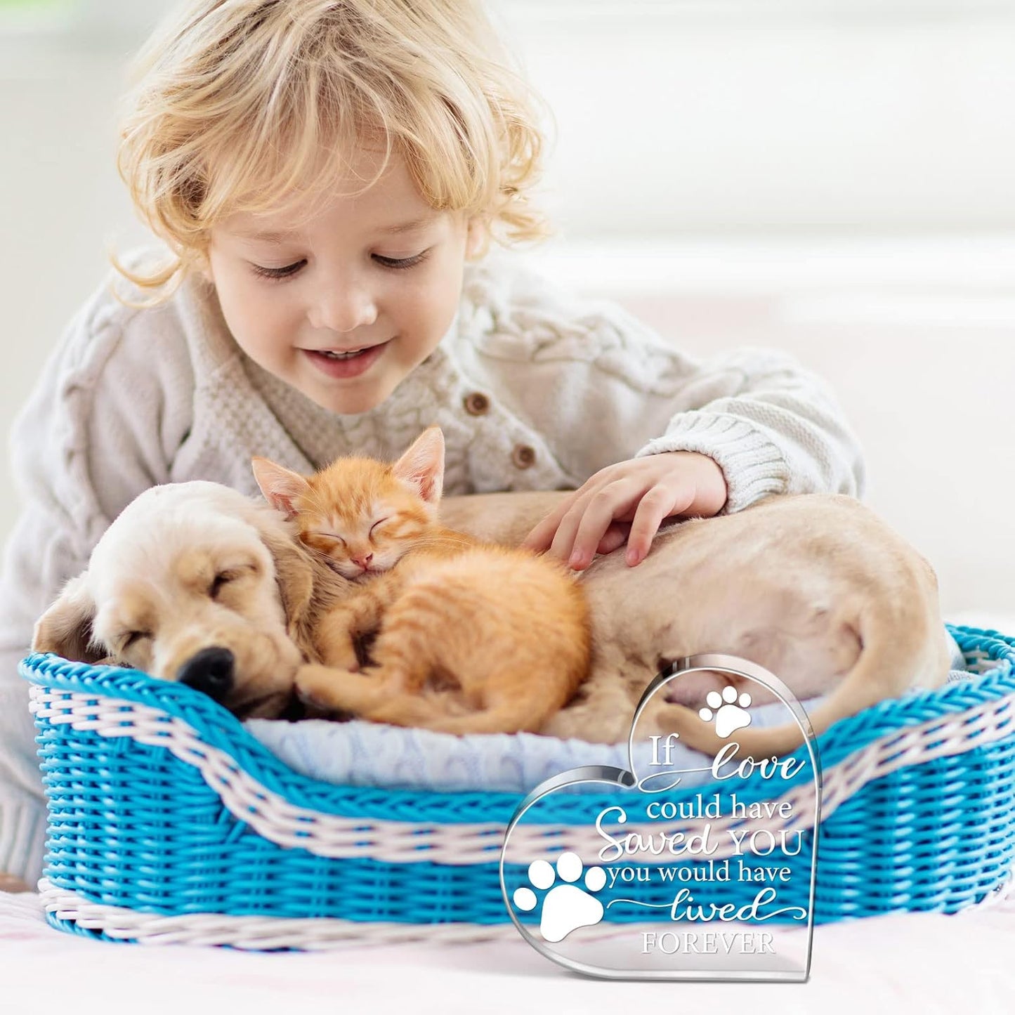 Chunful Pet Memorial Gift Pet Keepsake Sympathy for Loss Remembrance Cat Memorial Bereavement Crystal Acrylic Heart Decor Crystal Acrylic Heart Condolence Gifts for Loss of Loved One(If Love Could)