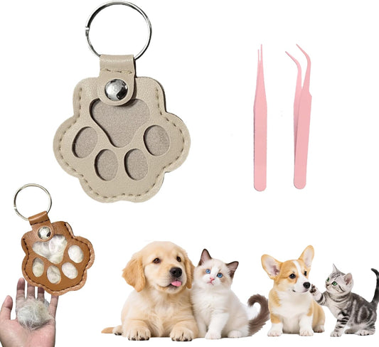 dog fur keepsake keychain cute pet paw shaped leather keychain for dog&cat hair keepsake