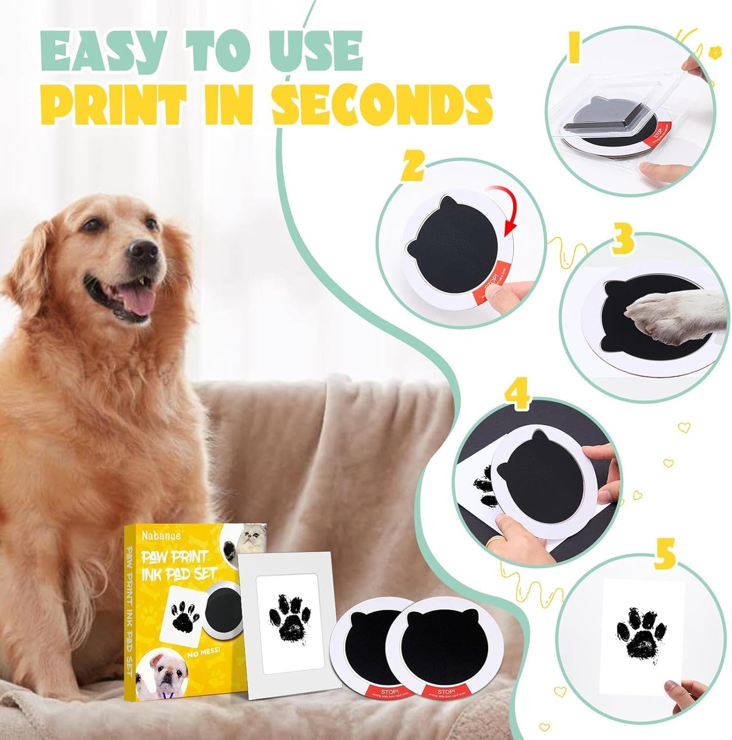 Nabance Paw Print Kit, Dog Nose Print Kit, Mess-Free Paw Print Ink Pads, 8Pcs Pet Paw Print Impression Kit with Photo Frames, Safe Clean Touch Ink Pads, Nose Print Stamp Pad for Dogs Cat