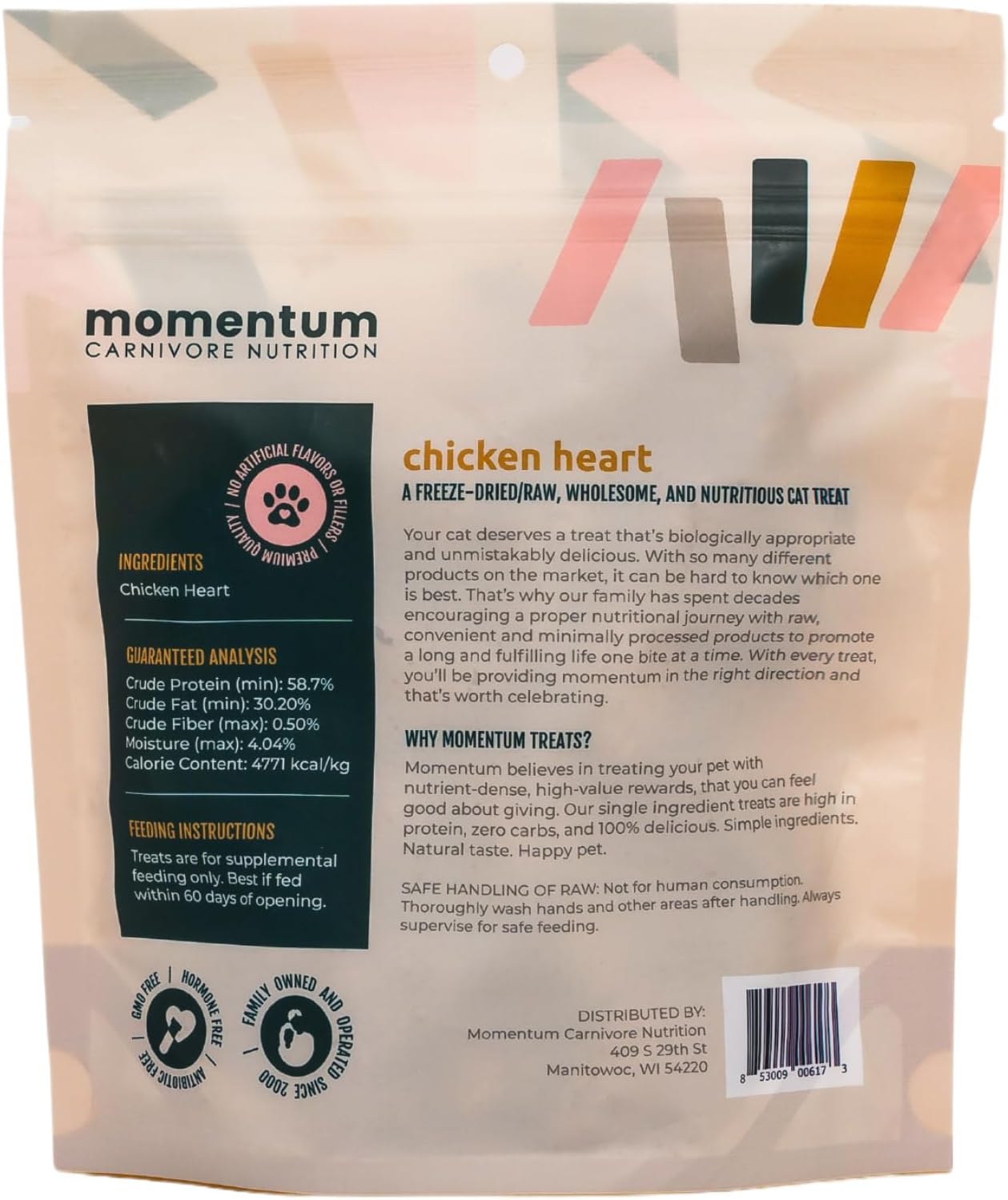 Momentum Carnivore Nutrition Freeze-Dried Chicken Heart Cat Treats – Single-Ingredient, All-Natural, Grain-Free Treats – 1.9 oz Bag