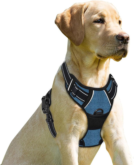 BARKBAY No Pull Dog Harness Front Clip Heavy Duty Reflective Easy Control Handle for Large Dog Walking(Navy,XS)